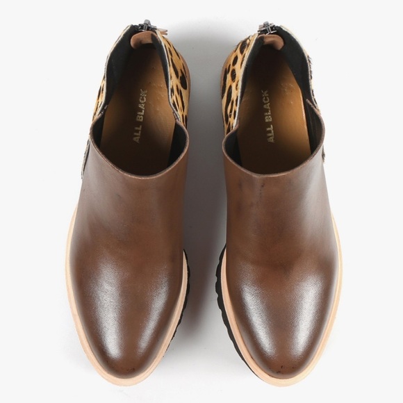 ALL BLACK Flatform Ankle Leather Jungle Print Tread Platform Shoes Size 9 - Picture 4 of 12